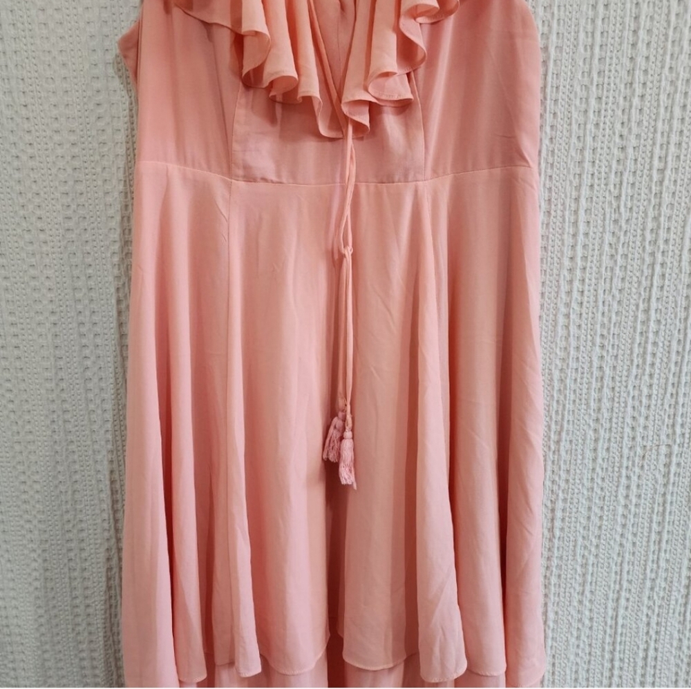 torrid | Apricot Lace Up High Low Ruffle Tier Layered Midi Dress - Picture 10 of 16